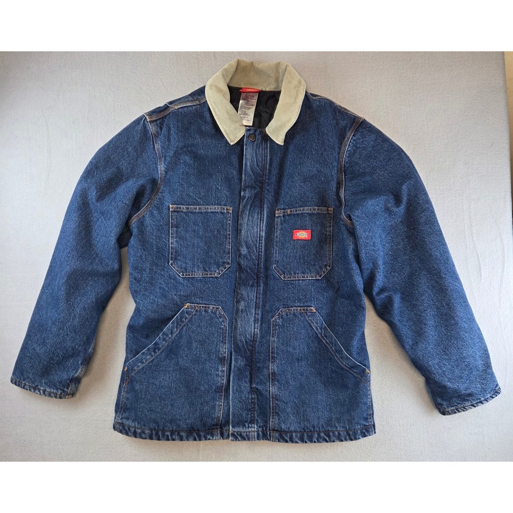 Dickies Insulated Denim Chore Jacket Quilted Lined Corduroy Collar Mens XL